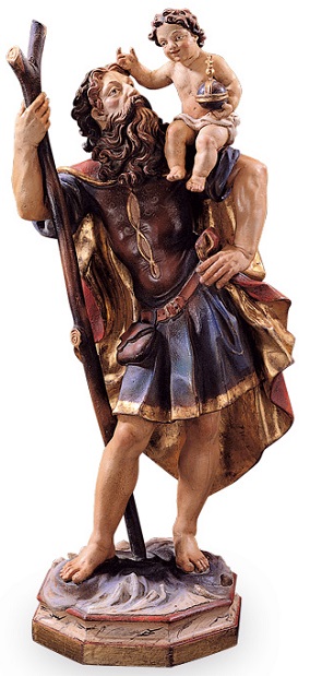 Hl. Christophorus, Heilige Männer, Holzschnitzerei aus Gröden, holz  skulpturen, 40 cm, Color, holzschnitzerei kaufen